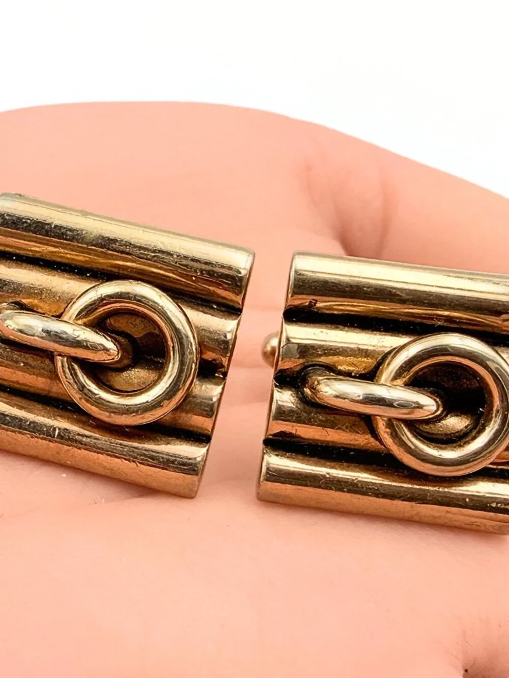 Hickok Signed Retro Modern Rose Gold Plated Stirrup Motif Cufflinks